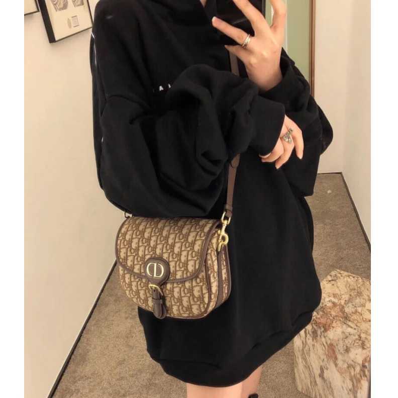 High quality replica bags Back pock Dior Medium Bobby Bag Brown Oblique Jacquard