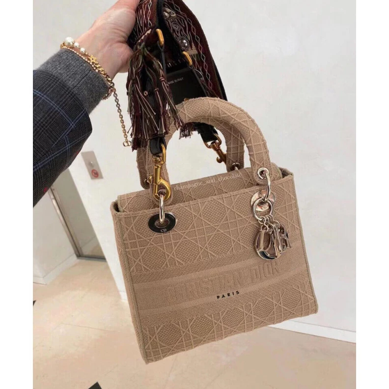 Replica valentino bags Interior Dior Medium Lady D-Lite Bag Beige Cannage Embroidered