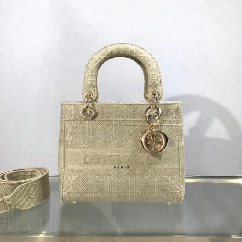 Replica valentino bags Interior Dior Medium Lady D-Lite Bag Beige Cannage Embroidered