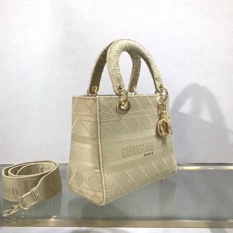 Replica valentino bags Interior Dior Medium Lady D-Lite Bag Beige Cannage Embroidered