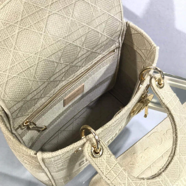 Replica valentino bags Interior Dior Medium Lady D-Lite Bag Beige Cannage Embroidered