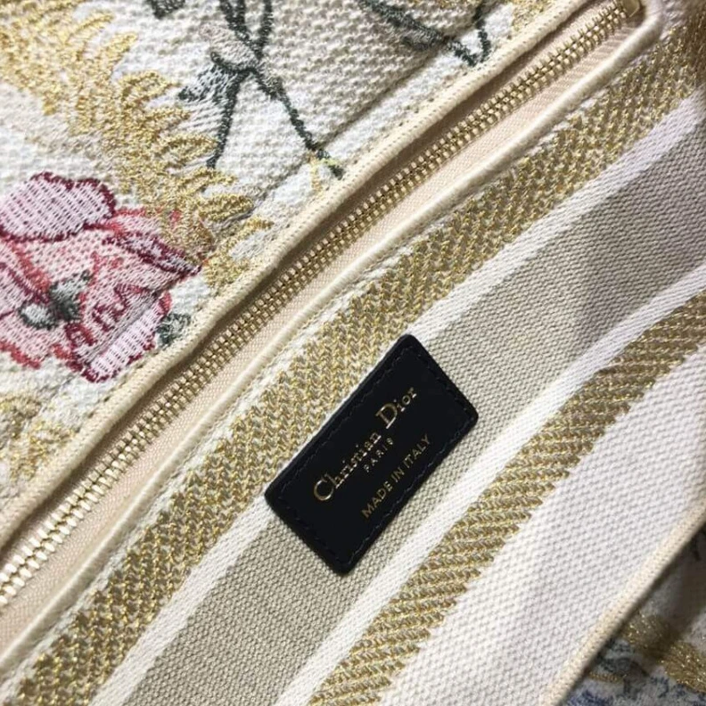Replica bags Interior Dior Medium Lady D-Lite Bag Beige Multicolor Hibiscus Metallic Thread Embroidery