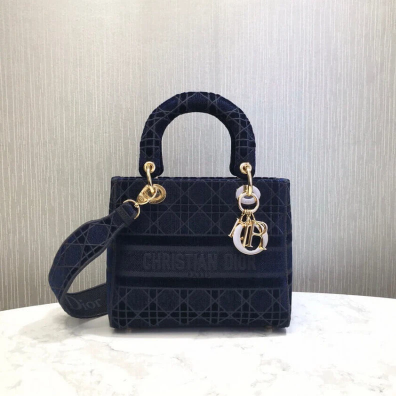 Louis vuitton locations Interior Dior Medium Lady D-Lite Bag Blue Cannage Embroidered Velvet