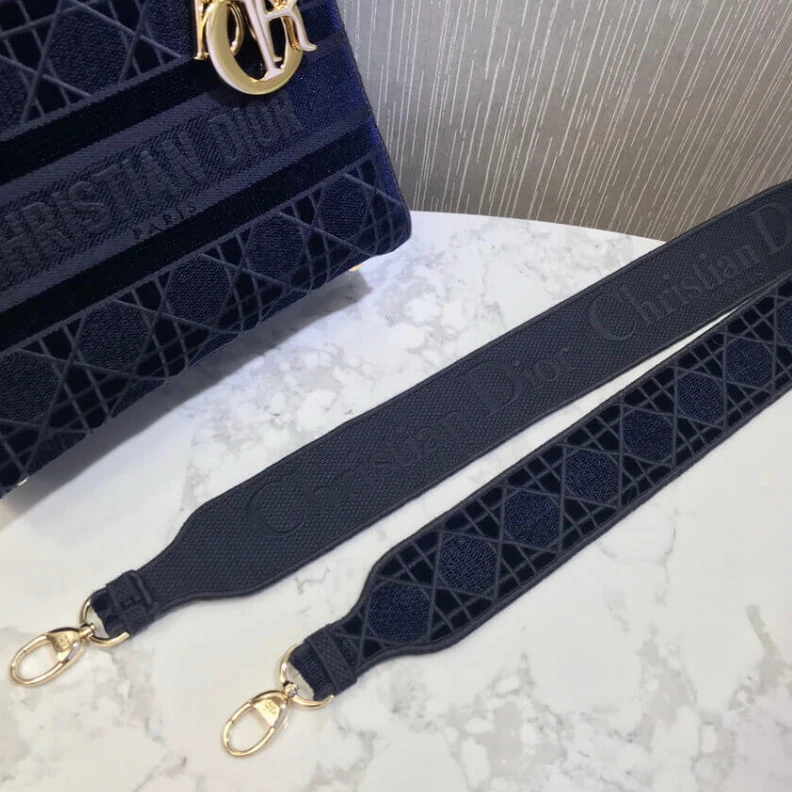 Louis vuitton locations Interior Dior Medium Lady D-Lite Bag Blue Cannage Embroidered Velvet