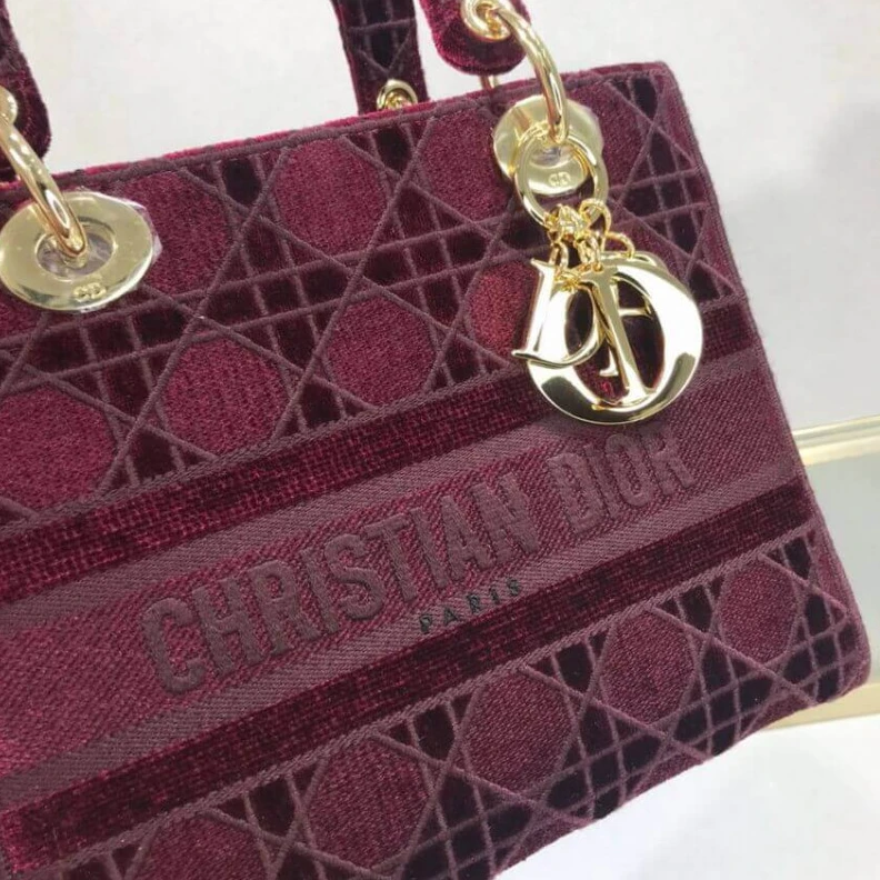 Replica bags lv Can be ca Dior Medium Lady D-Lite Bag Burgundy Cannage Embroidered Velvet