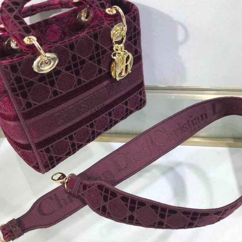 Replica bags lv Can be ca Dior Medium Lady D-Lite Bag Burgundy Cannage Embroidered Velvet