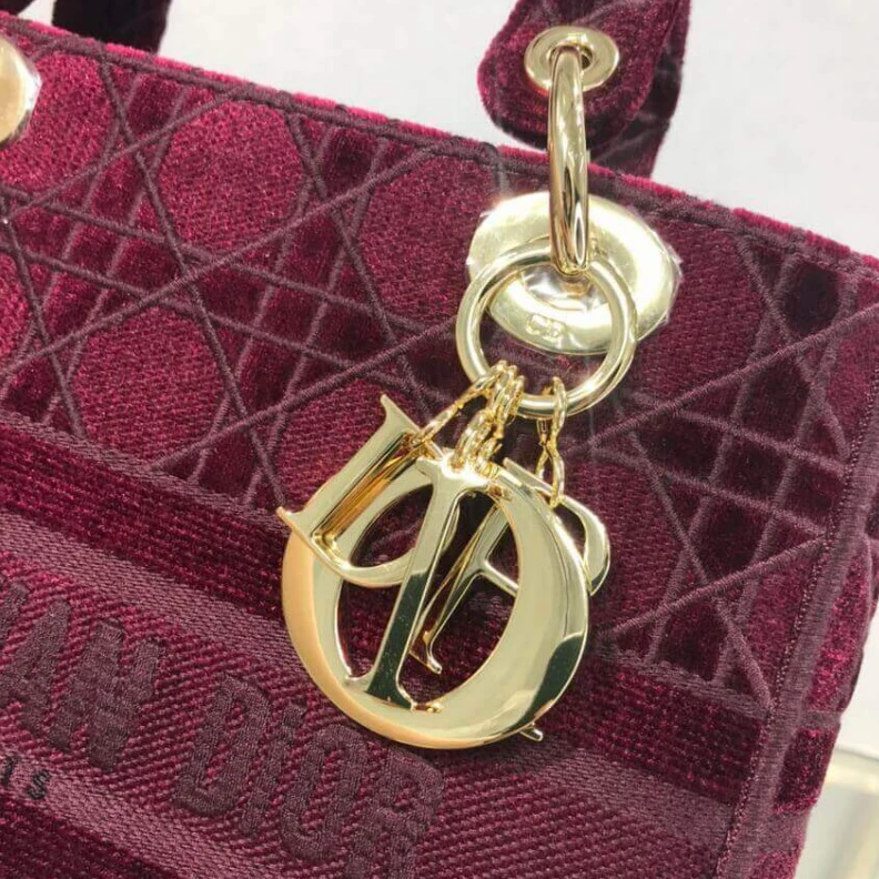 Replica bags lv Can be ca Dior Medium Lady D-Lite Bag Burgundy Cannage Embroidered Velvet