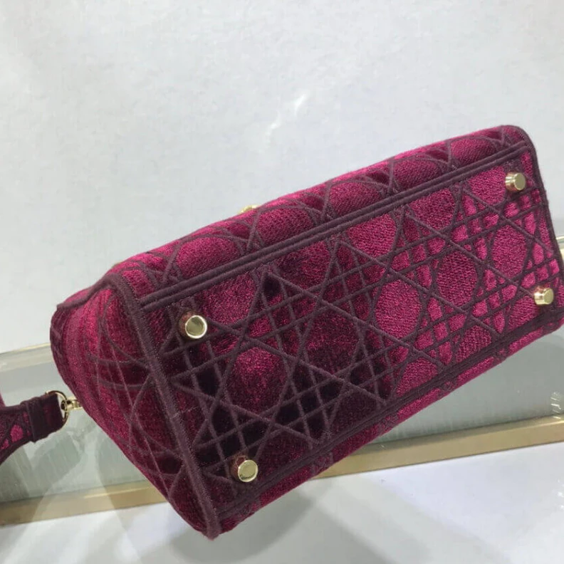Replica bags lv Can be ca Dior Medium Lady D-Lite Bag Burgundy Cannage Embroidered Velvet
