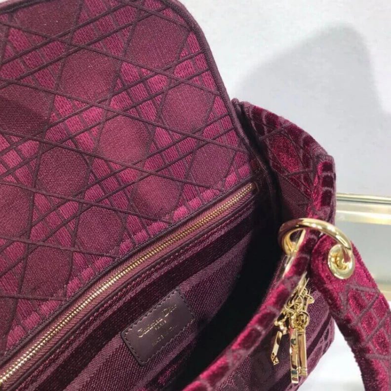 Replica bags lv Can be ca Dior Medium Lady D-Lite Bag Burgundy Cannage Embroidered Velvet