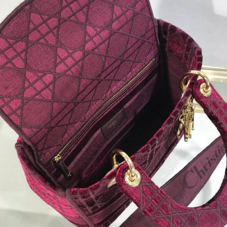 Replica bags lv Can be ca Dior Medium Lady D-Lite Bag Burgundy Cannage Embroidered Velvet