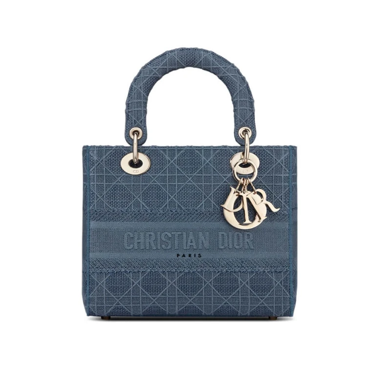 May be ca Dior Medium Lady D-Lite Bag Dark Denim Blue Cannage Embroidered