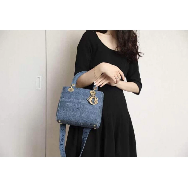 Lv belts replica May be ca Dior Medium Lady D-Lite Bag Dark Denim Blue Cannage Embroidered