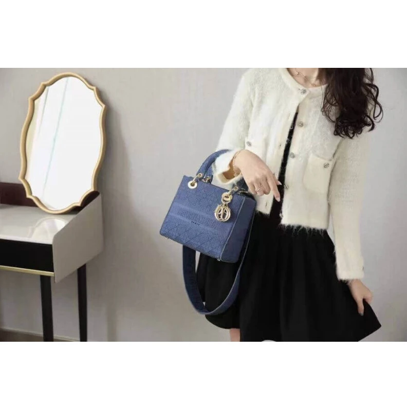 Lv belts replica May be ca Dior Medium Lady D-Lite Bag Dark Denim Blue Cannage Embroidered