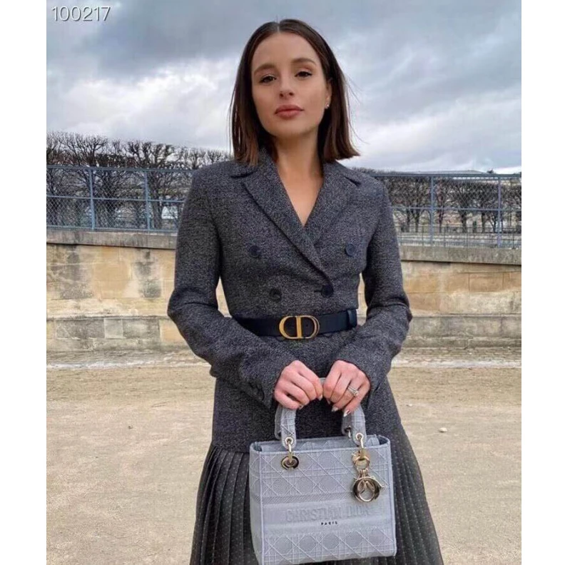 Replica ysl bags Beige Can Dior Medium Lady D-Lite Bag Gray Cannage Embroidered