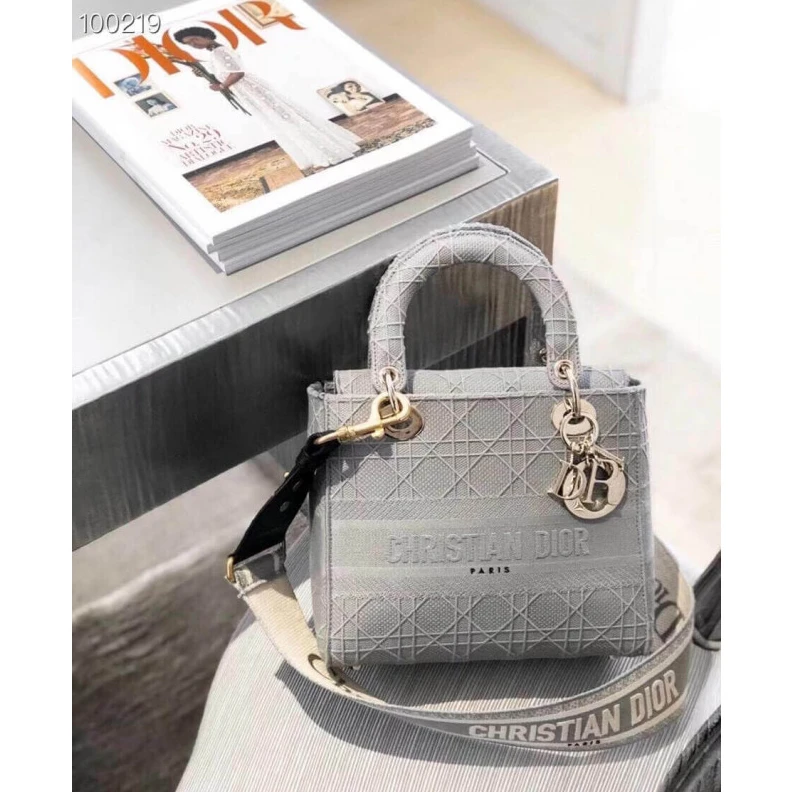 Replica ysl bags Beige Can Dior Medium Lady D-Lite Bag Gray Cannage Embroidered