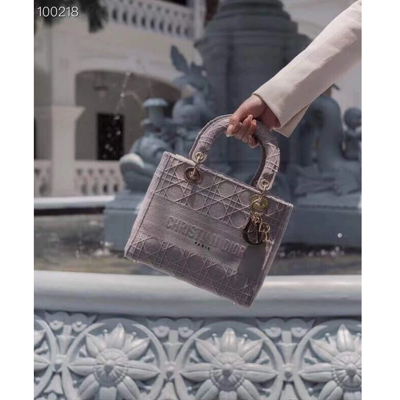 Replica ysl bags Beige Can Dior Medium Lady D-Lite Bag Gray Cannage Embroidered