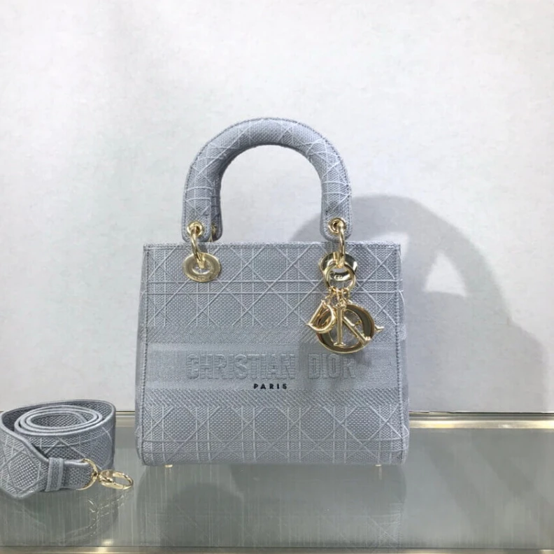 Replica ysl bags Beige Can Dior Medium Lady D-Lite Bag Gray Cannage Embroidered