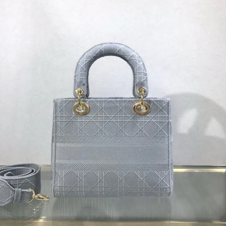 Replica ysl bags Beige Can Dior Medium Lady D-Lite Bag Gray Cannage Embroidered