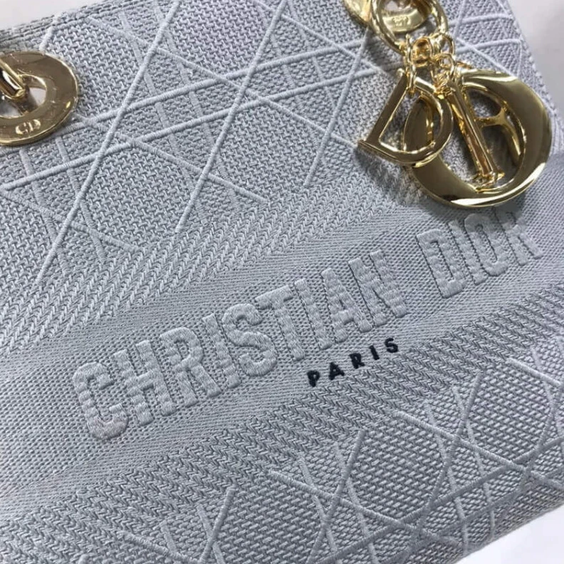 Replica ysl bags Beige Can Dior Medium Lady D-Lite Bag Gray Cannage Embroidered