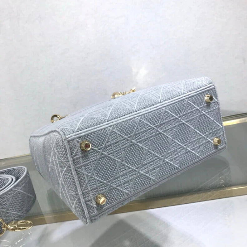 Replica ysl bags Beige Can Dior Medium Lady D-Lite Bag Gray Cannage Embroidered