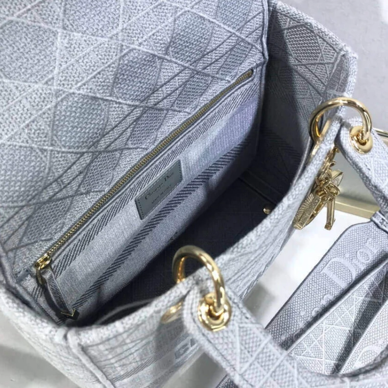 Replica ysl bags Beige Can Dior Medium Lady D-Lite Bag Gray Cannage Embroidered