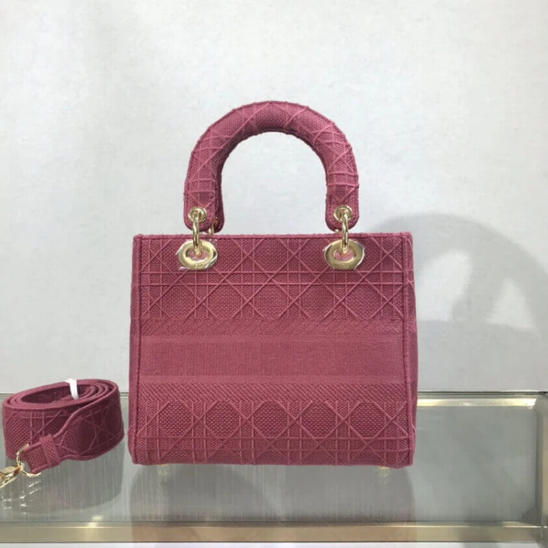 Replica valentino bags The Lady D Dior Medium Lady D-Lite Bag Mallow Rose Cannage Embroidered
