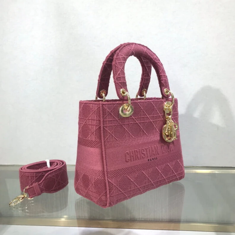 Replica valentino bags The Lady D Dior Medium Lady D-Lite Bag Mallow Rose Cannage Embroidered