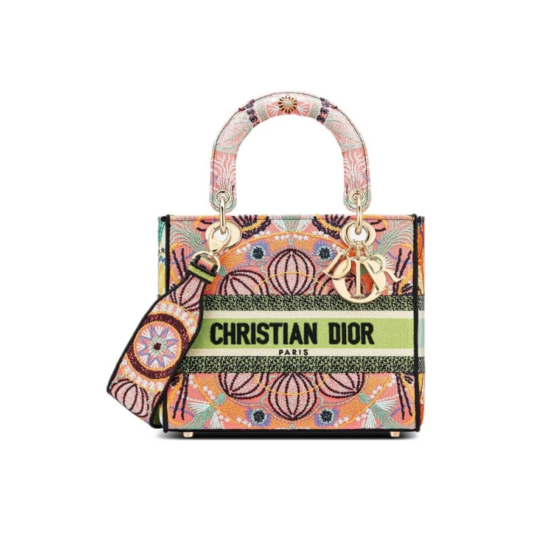 Interior Dior Medium Lady D-Lite Bag Multicolor Lights Embroidery