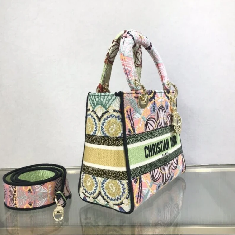 High quality replica bags Interior Dior Medium Lady D-Lite Bag Multicolor Lights Embroidery