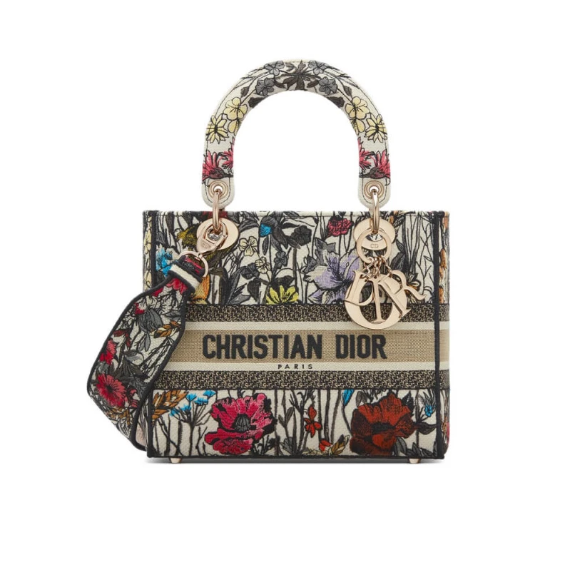 Can be ca Dior Medium Lady D-Lite Bag Multicolor Mille Fleurs Embroidery