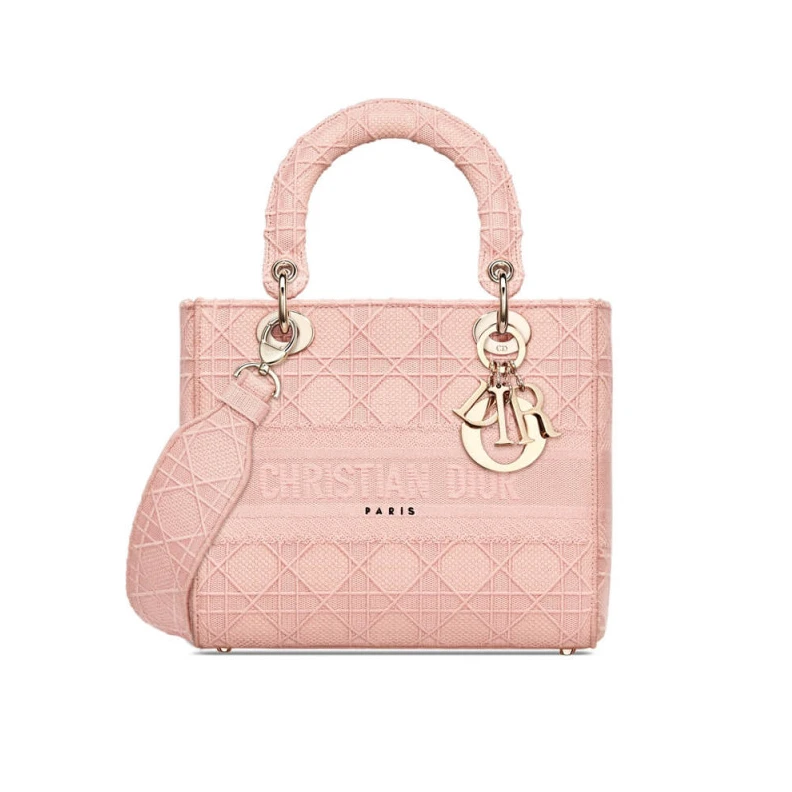 Large, re Dior Medium Lady D-Lite Bag Pink Cannage Embroidered