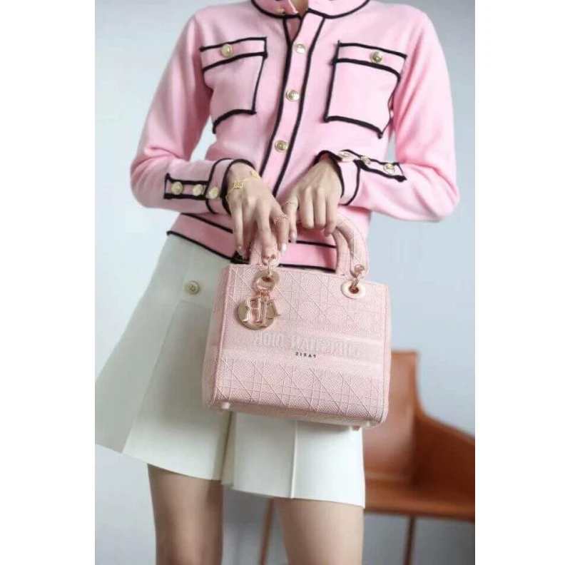 Replica bags lv Large, re Dior Medium Lady D-Lite Bag Pink Cannage Embroidered