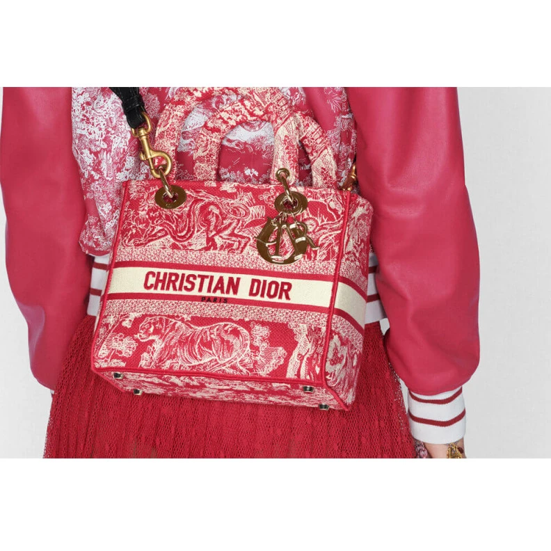 Replica ysl bags Dust bag Dior Medium Lady D-Lite Bag Raspberry Toile de Jouy Reverse Embroidery
