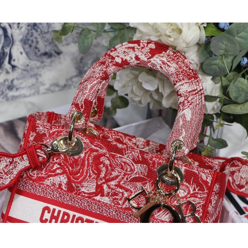 Replica ysl bags Dust bag Dior Medium Lady D-Lite Bag Raspberry Toile de Jouy Reverse Embroidery