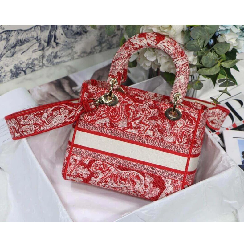 Replica ysl bags Dust bag Dior Medium Lady D-Lite Bag Raspberry Toile de Jouy Reverse Embroidery