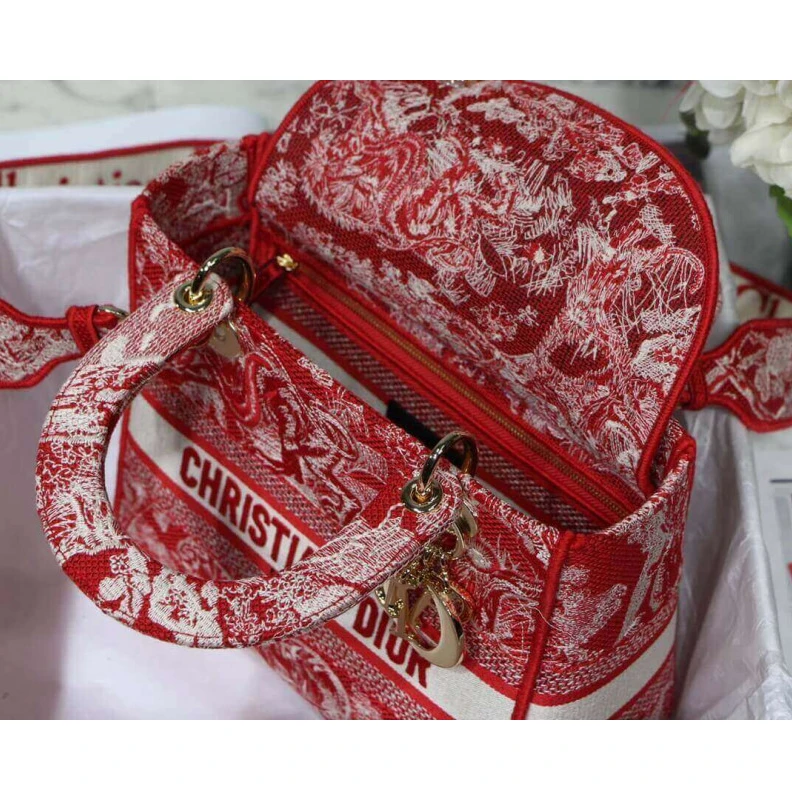 Replica ysl bags Dust bag Dior Medium Lady D-Lite Bag Raspberry Toile de Jouy Reverse Embroidery