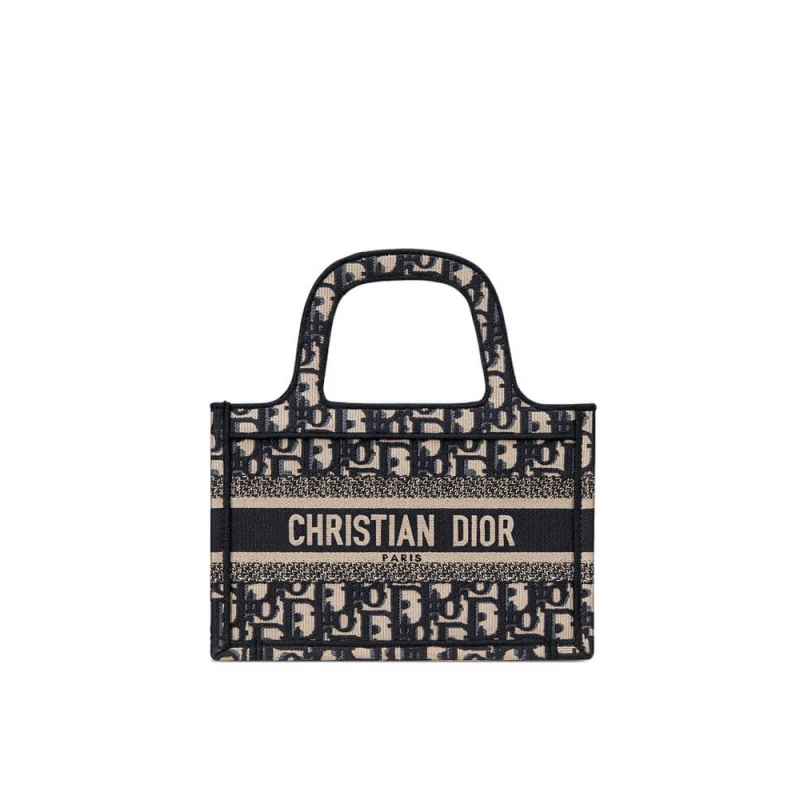 Canvas Ba Dior Mini Book Tote Blue Oblique Embroidery