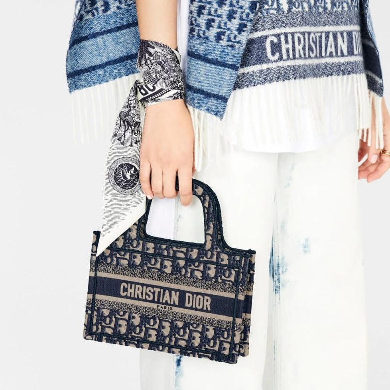 Replica bags Canvas Ba Dior Mini Book Tote Blue Oblique Embroidery
