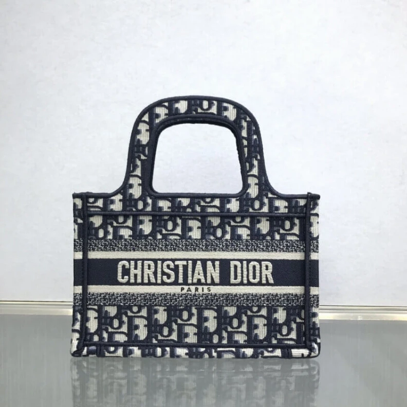 Replica bags Canvas Ba Dior Mini Book Tote Blue Oblique Embroidery