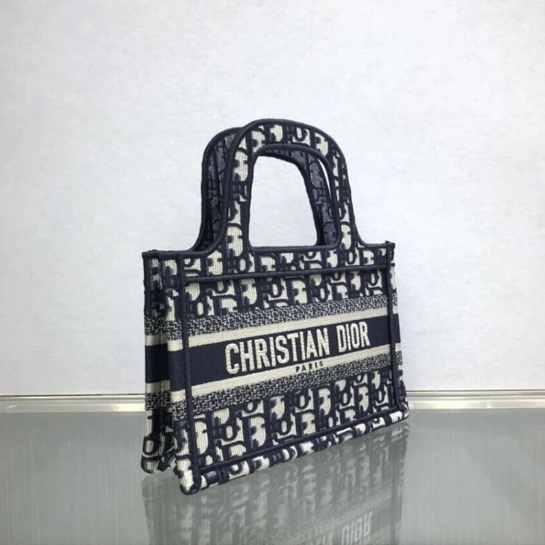 Replica bags Canvas Ba Dior Mini Book Tote Blue Oblique Embroidery