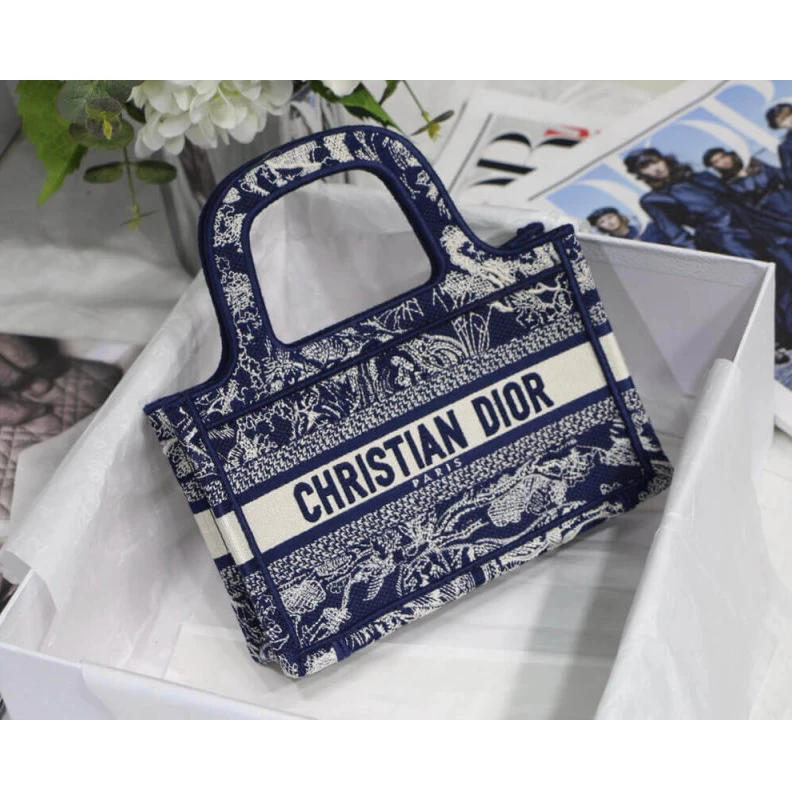 The Dior B Dior Mini Book Tote Blue Toile de Jouy Reverse Embroidery