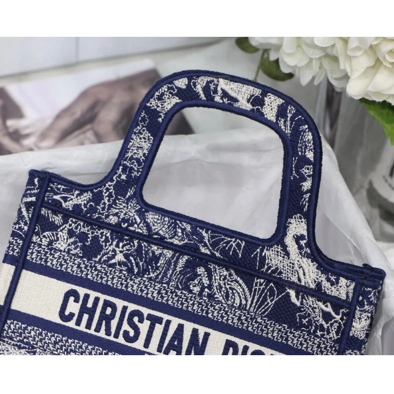 High quality replica bags The Dior B Dior Mini Book Tote Blue Toile de Jouy Reverse Embroidery