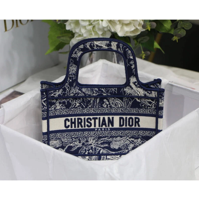High quality replica bags The Dior B Dior Mini Book Tote Blue Toile de Jouy Reverse Embroidery