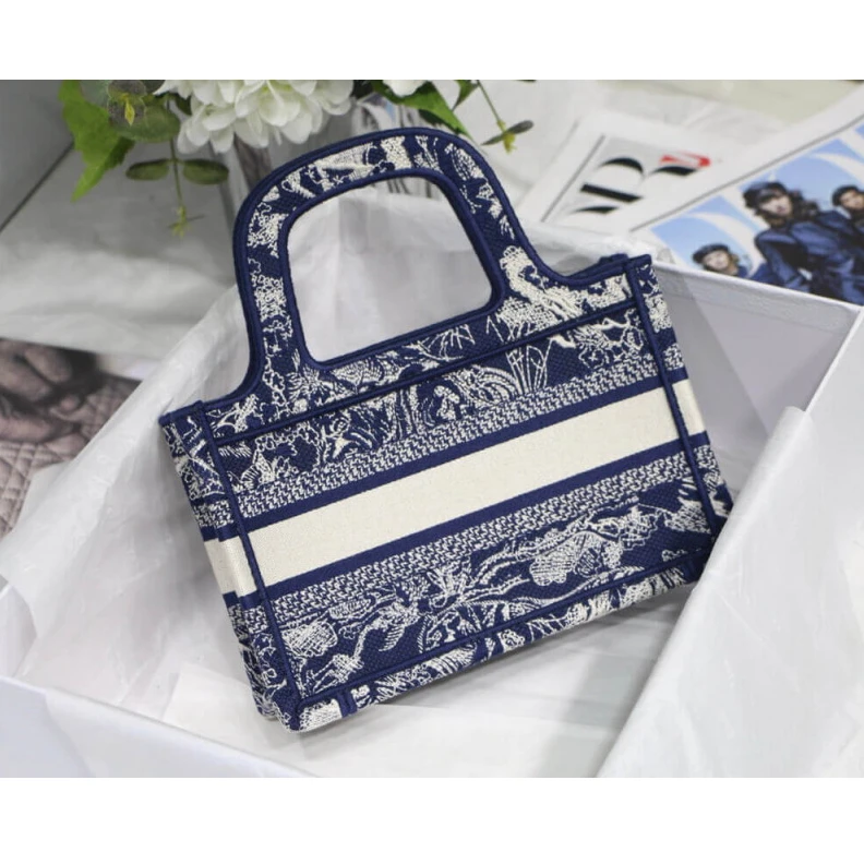High quality replica bags The Dior B Dior Mini Book Tote Blue Toile de Jouy Reverse Embroidery