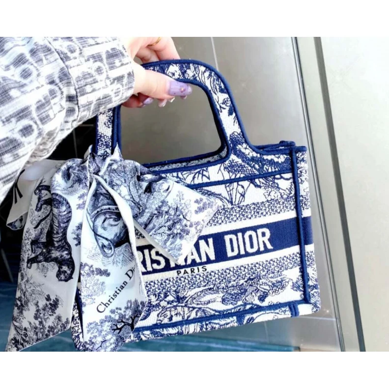 High quality replica bags The Dior B Dior Mini Book Tote Blue Toile de Jouy Reverse Embroidery