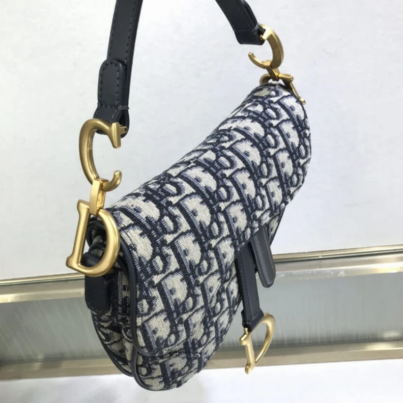 High quality replica bags 21 x 18 x Dior Mini Saddle Bag Blue Oblique Jacquard