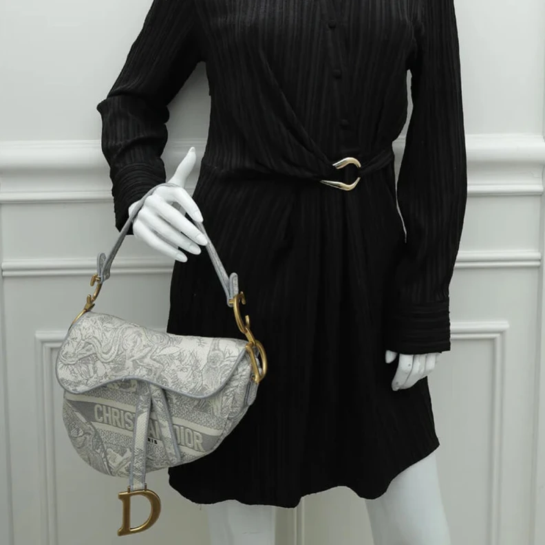 Replica bags lv Maria Graz Dior Saddle Bag Grey Toile de Jouy Embroidery