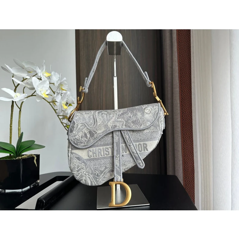 Replica bags lv Maria Graz Dior Saddle Bag Grey Toile de Jouy Embroidery