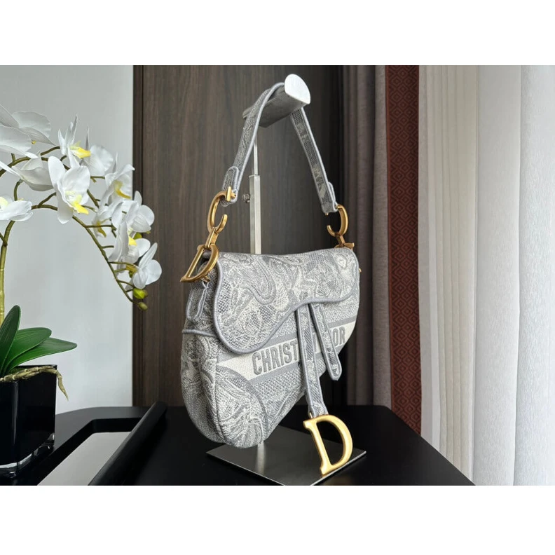Replica bags lv Maria Graz Dior Saddle Bag Grey Toile de Jouy Embroidery