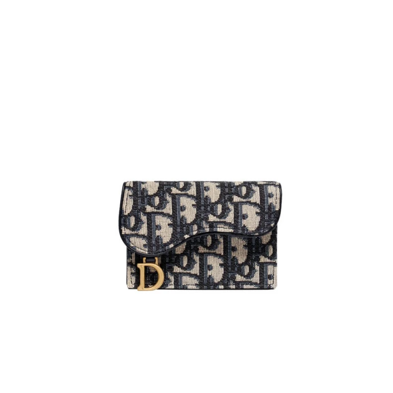 The Saddle Dior Saddle Flap Card Holder Blue Oblique Jacquard